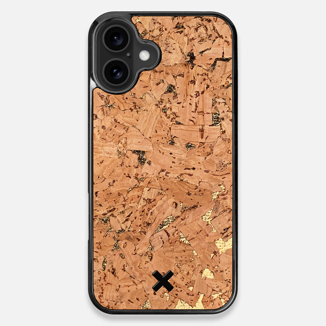 Front view of the gold fleck natural cork iPhone 16 Plus MagSafe Case by Keyway Designs