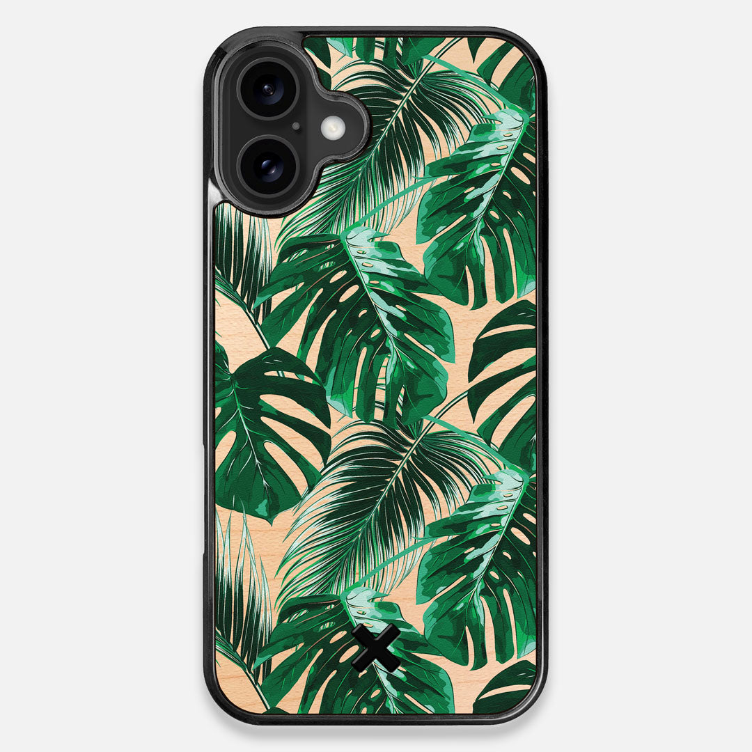 Front view of the Palm leaf printed Maple Wood iPhone 16 Plus MagSafe Case by Keyway Designs