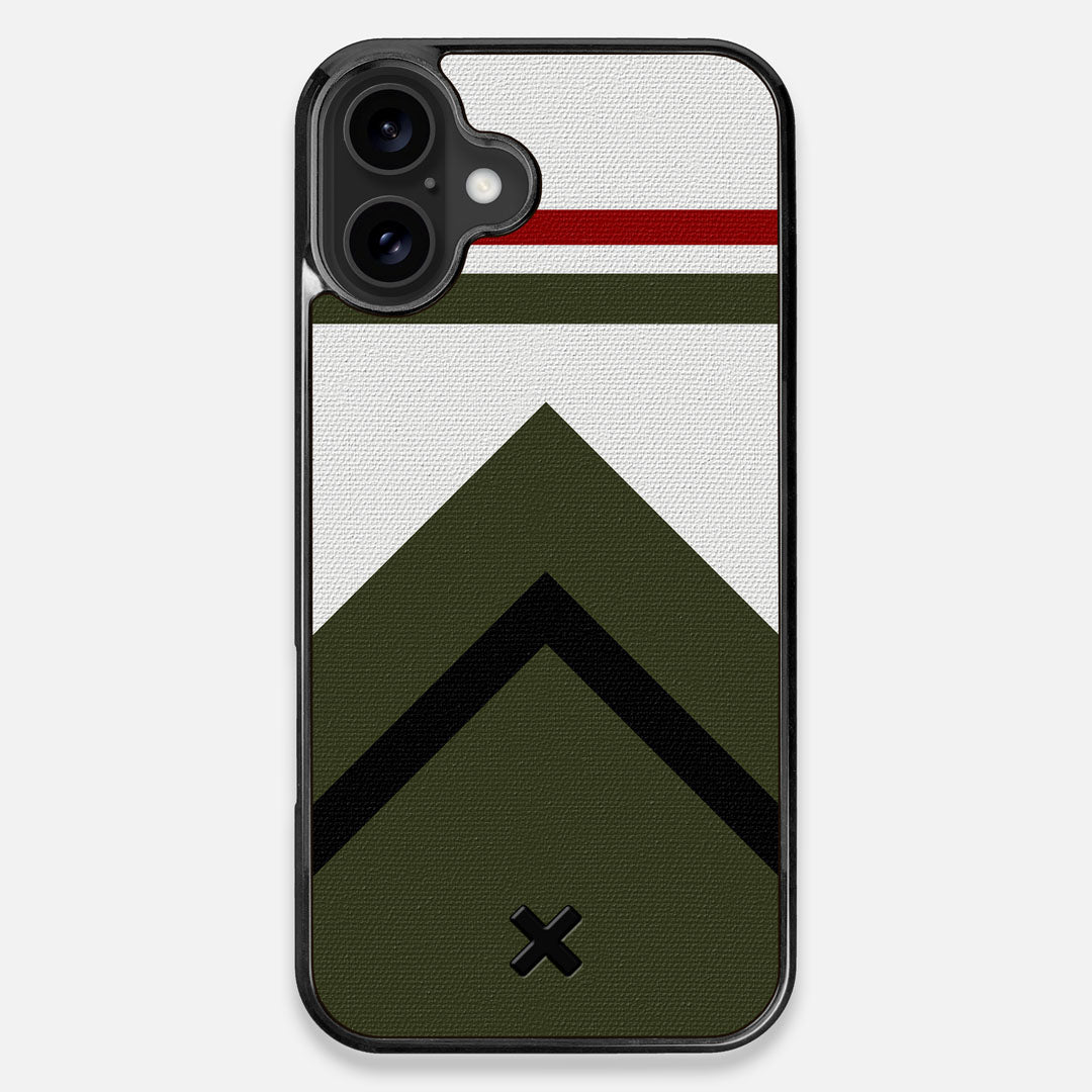 Front view of the Peak Adventure Marker in the Wayfinder series UV-Printed thick cotton canvas iPhone 16 Plus MagSafe Case by Keyway Designs