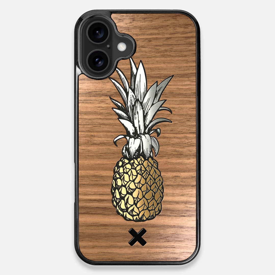 Front view of the Pineapple Walnut Wood iPhone 16 Plus MagSafe Case by Keyway Designs