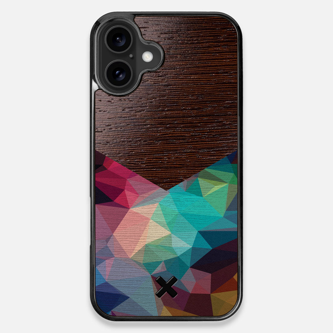 Front view of the vibrant Geometric Gradient printed Wenge Wood iPhone 16 Plus MagSafe Case by Keyway Designs