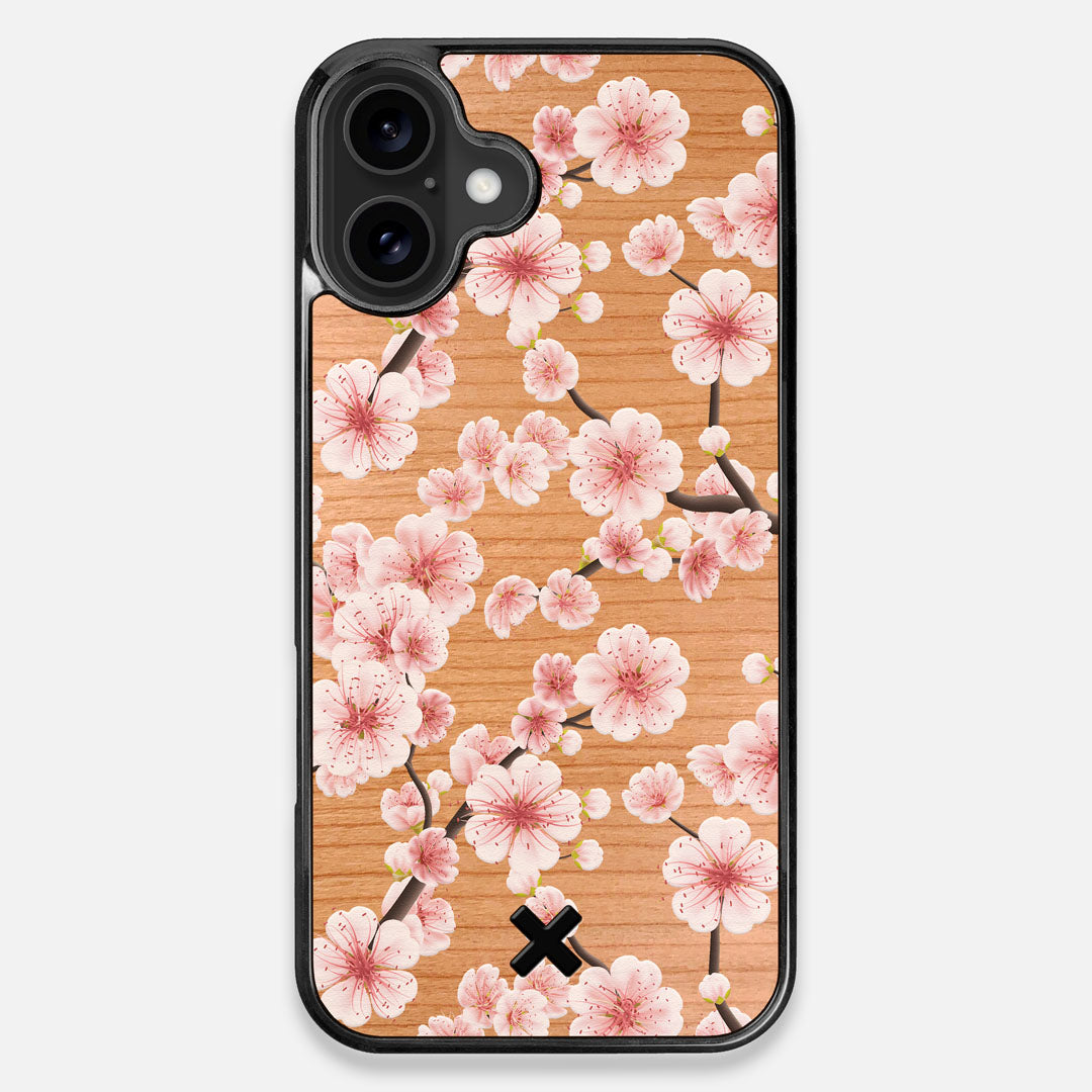 Front view of the Sakura Printed Cherry-blossom Cherry Wood iPhone 16 Plus MagSafe Case by Keyway Designs