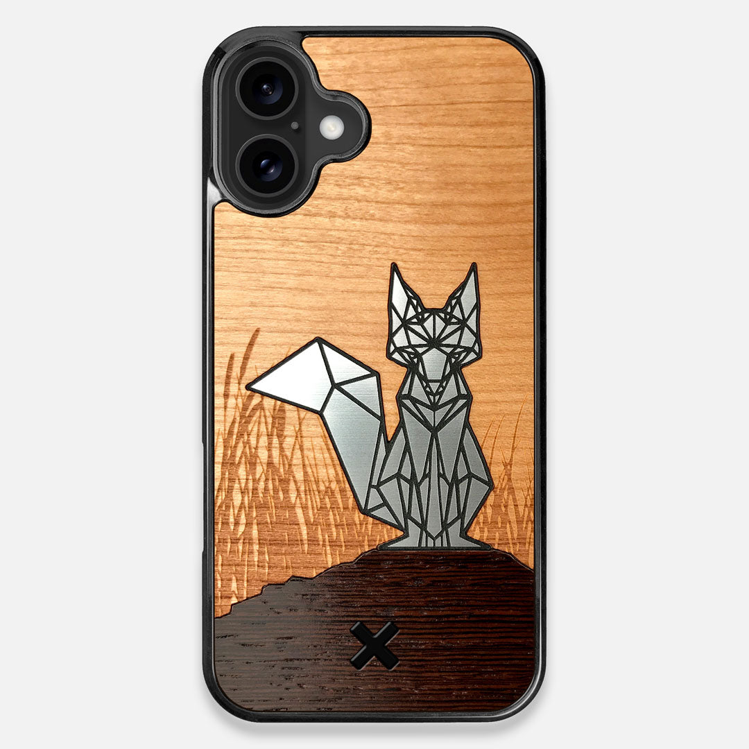 Front view of the Silver Fox & Cherry Wood iPhone 16 Plus MagSafe Case by Keyway Designs