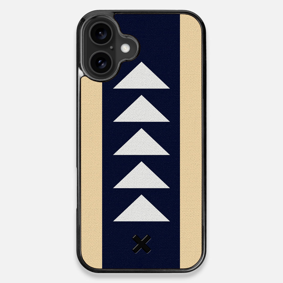 Front view of the Track Adventure Marker in the Wayfinder series UV-Printed thick cotton canvas iPhone 16 Plus MagSafe Case by Keyway Designs