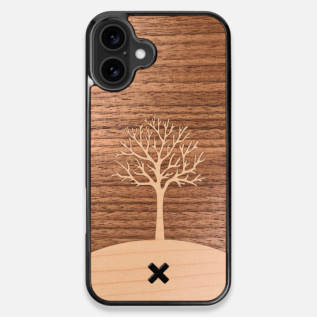 Front view of the Tree Of Life Walnut Wood iPhone 16 Plus MagSafe Case by Keyway Designs