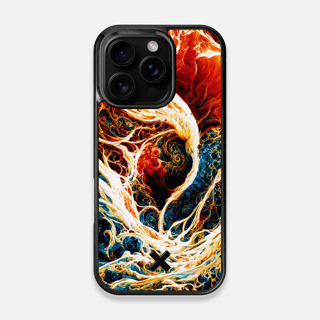 Front view of the stylized AI generated art print created by John Wingfield printed to cotton canvas iPhone 16 Pro MagSafe Case by Keyway Designs