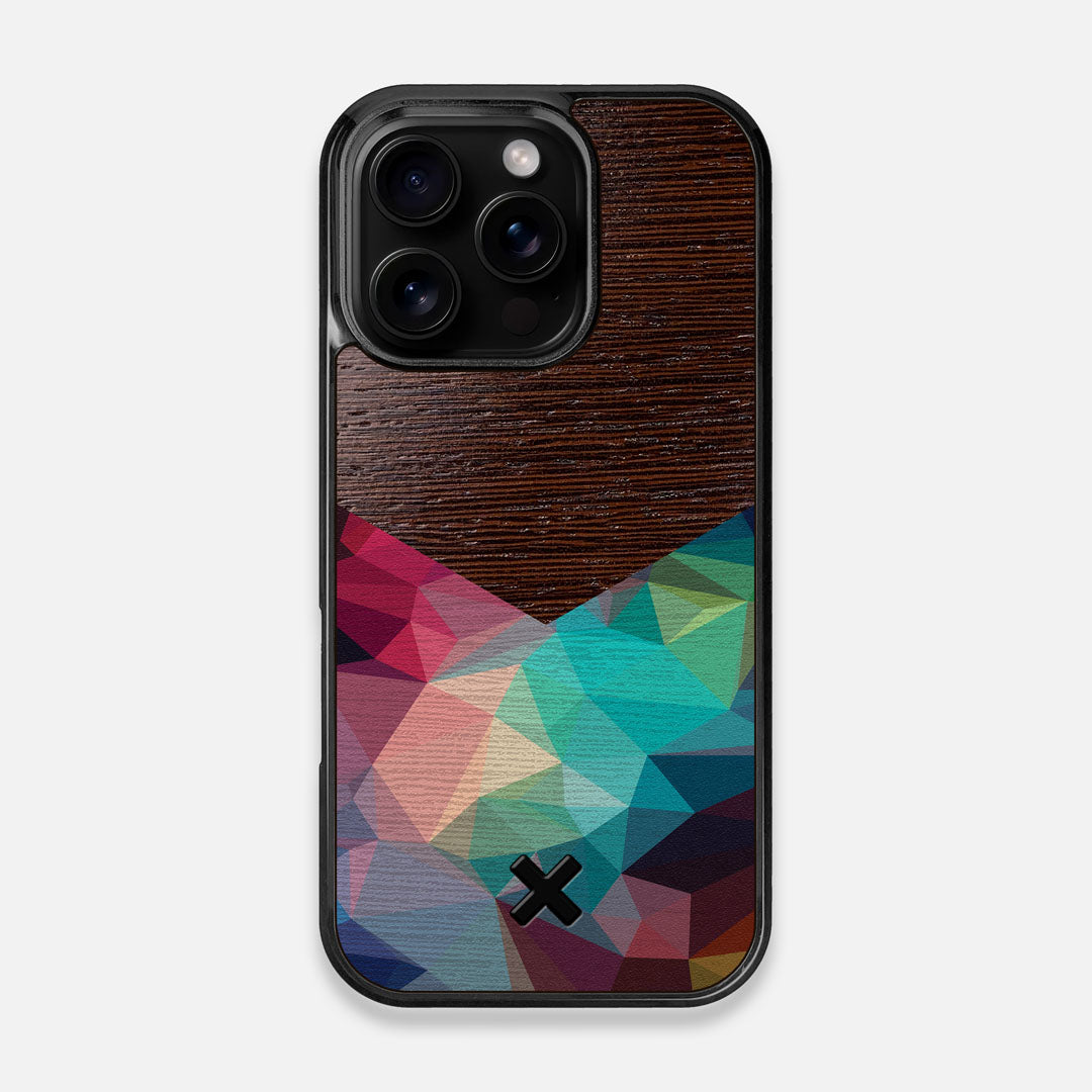 Front view of the vibrant Geometric Gradient printed Wenge Wood iPhone 16 Pro MagSafe Case by Keyway Designs