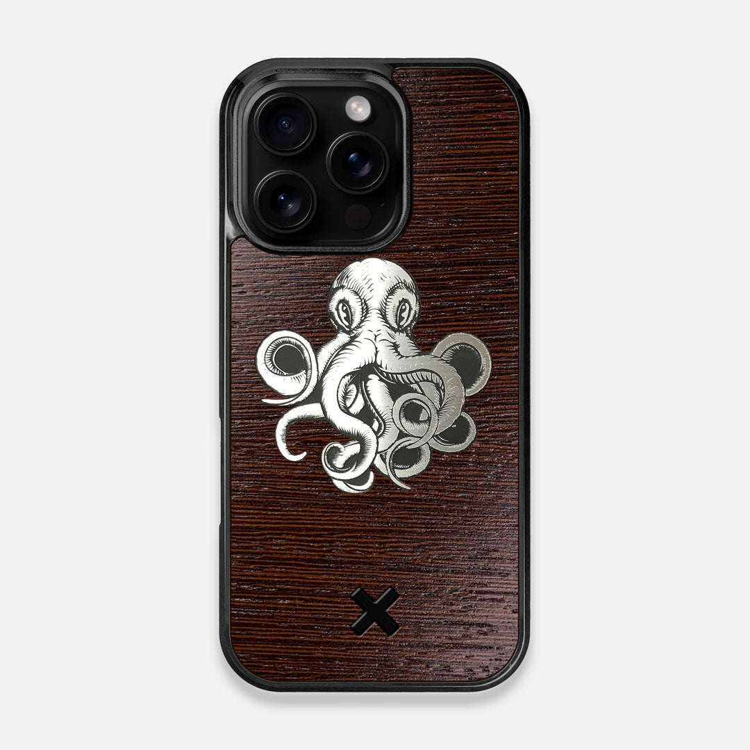 Front view of the Prize Kraken Wenge Wood iPhone 16 Pro MagSafe Case by Keyway Designs