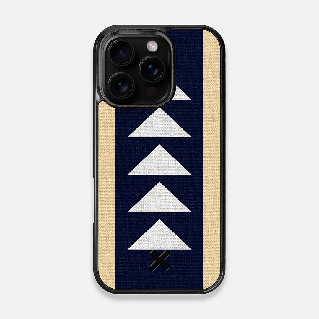 Front view of the Track Adventure Marker in the Wayfinder series UV-Printed thick cotton canvas iPhone 16 Pro MagSafe Case by Keyway Designs