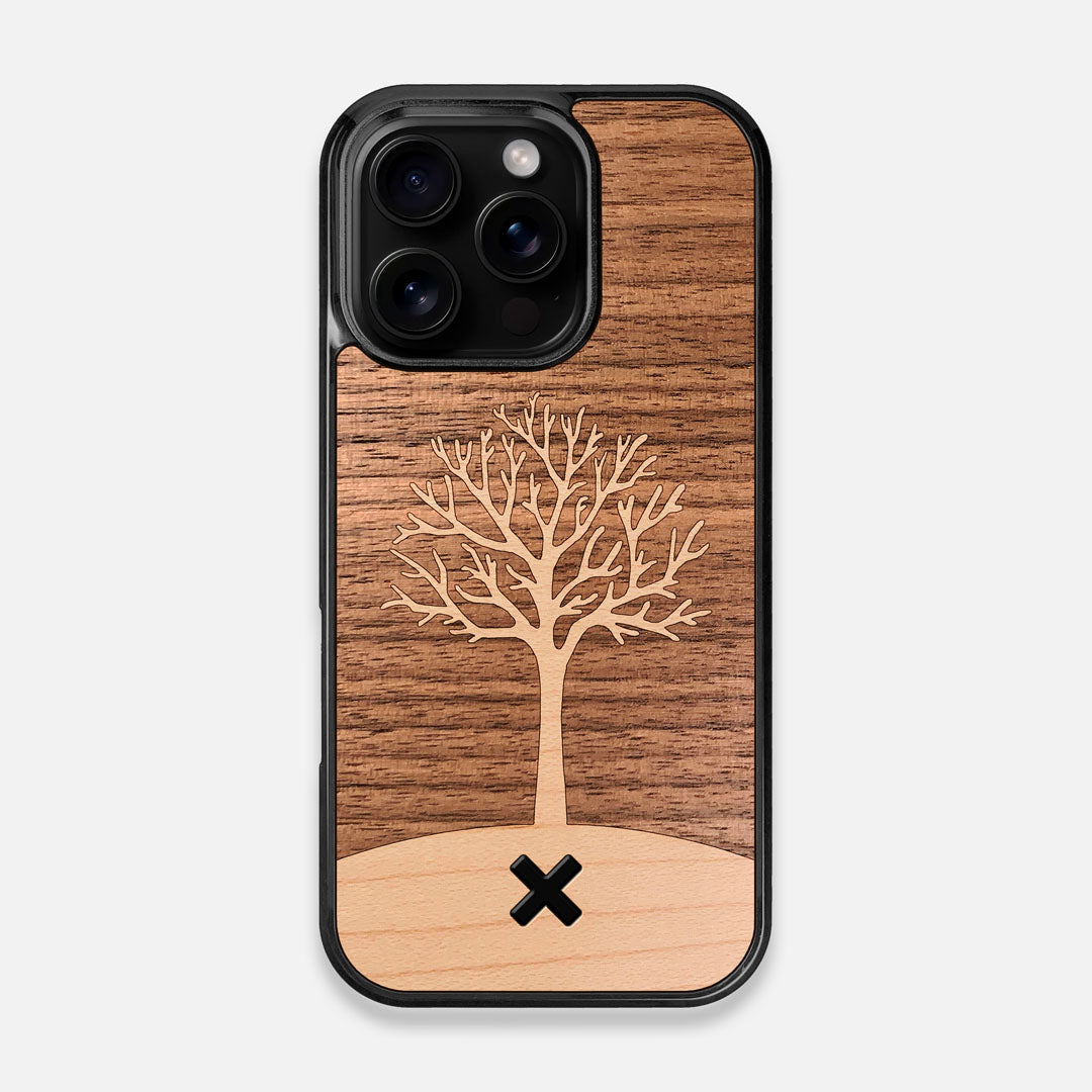 Front view of the Tree Of Life Walnut Wood iPhone 16 Pro MagSafe Case by Keyway Designs