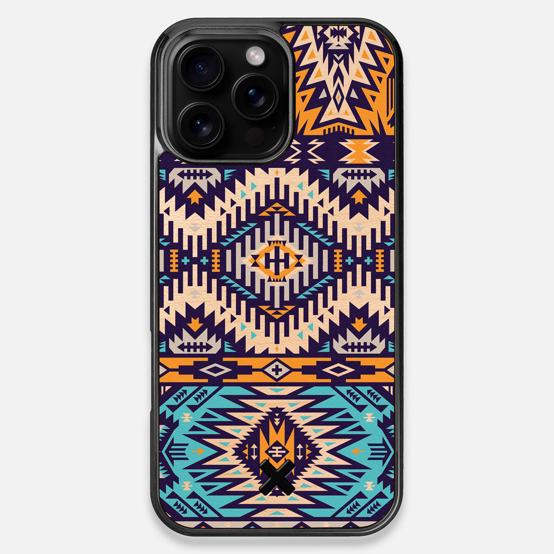 Front view of the vibrant Aztec printed Maple Wood iPhone 16 Pro Max MagSafe Case by Keyway Designs