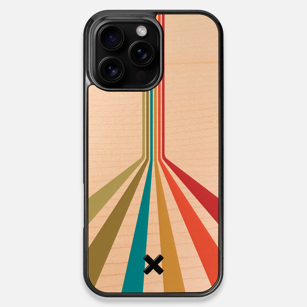 Front view of the array of colour beams splitting across the MagSafe Case printed on Maple wood iPhone 16 Pro Max MagSafe Case by Keyway Designs