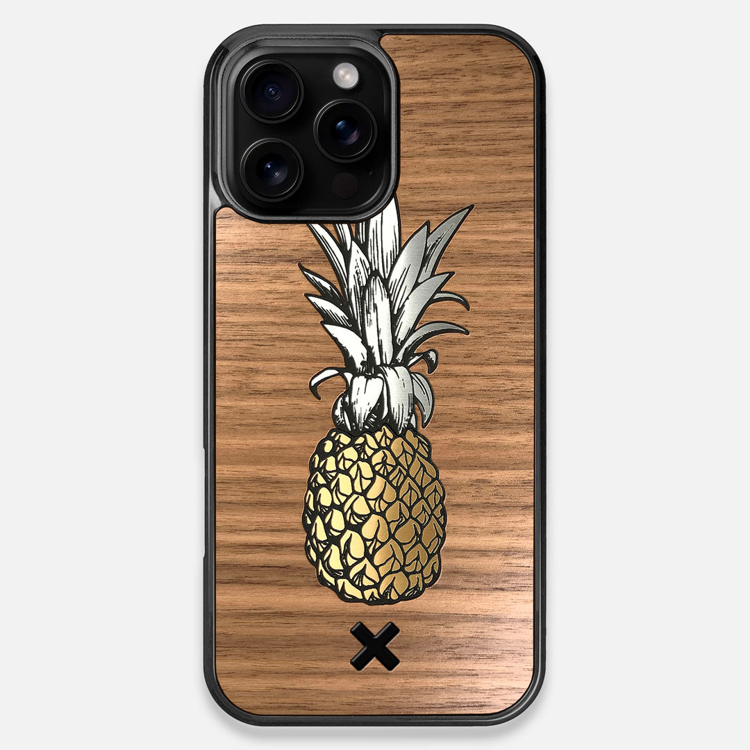 Front view of the Pineapple Walnut Wood iPhone 16 Pro Max MagSafe Case by Keyway Designs