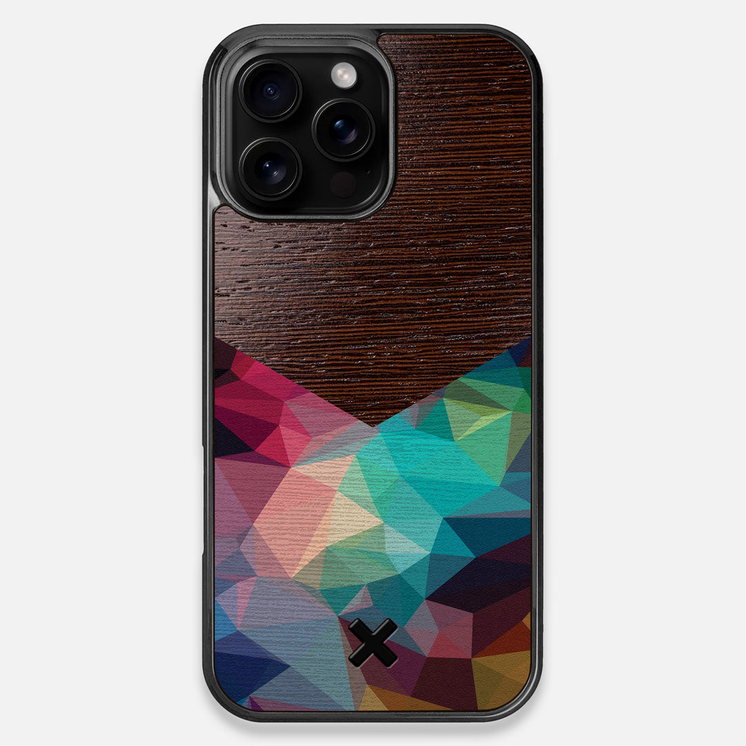 Front view of the vibrant Geometric Gradient printed Wenge Wood iPhone 16 Pro Max MagSafe Case by Keyway Designs