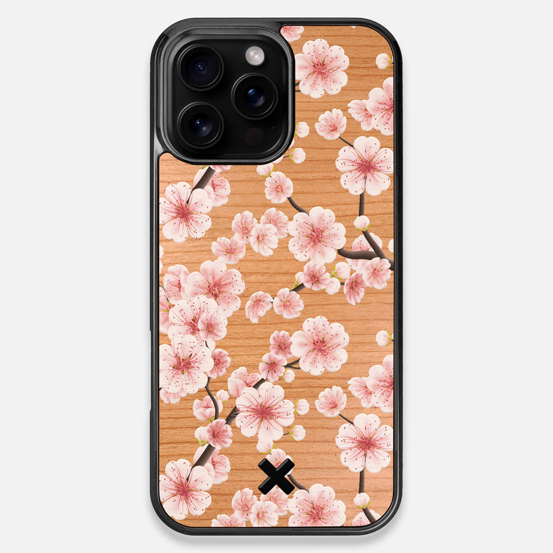 Front view of the Sakura Printed Cherry-blossom Cherry Wood iPhone 16 Pro Max MagSafe Case by Keyway Designs