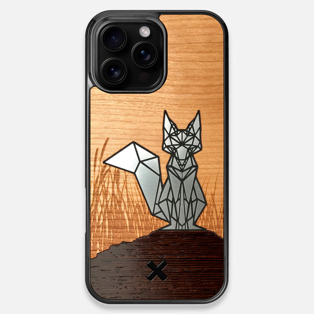 Front view of the Silver Fox & Cherry Wood iPhone 16 Pro Max MagSafe Case by Keyway Designs