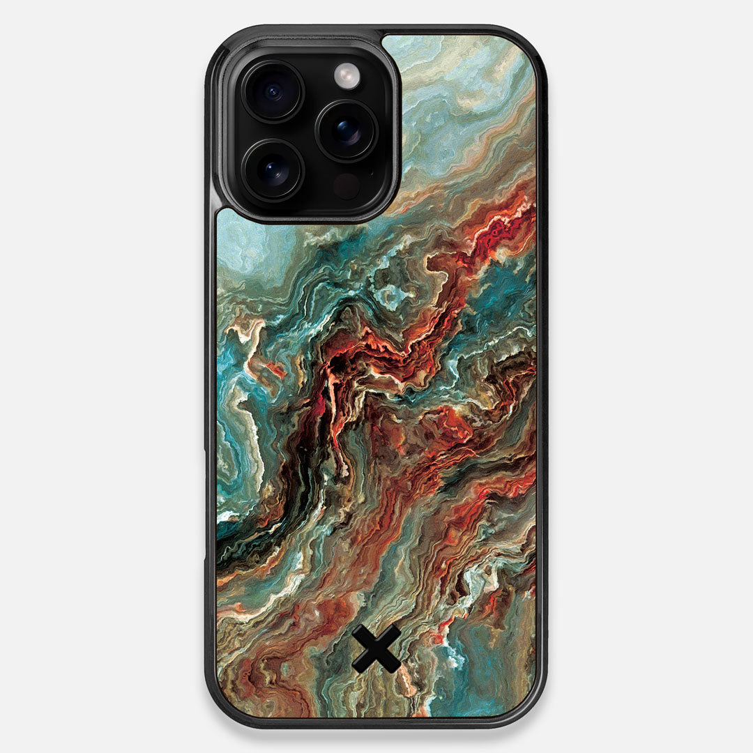 Front view of the vibrant and rich Red & Green flowing marble pattern printed Wenge Wood iPhone 16 Pro Max MagSafe Case by Keyway Designs