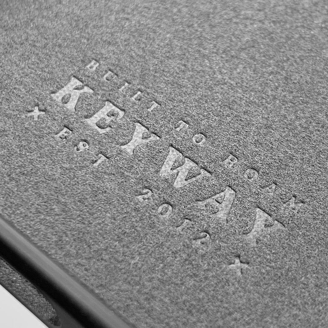 Zoomed in View of the Keyway Designs logo inside of the iPhone 16 Pro Max MagSafe Case with Microfibre lining