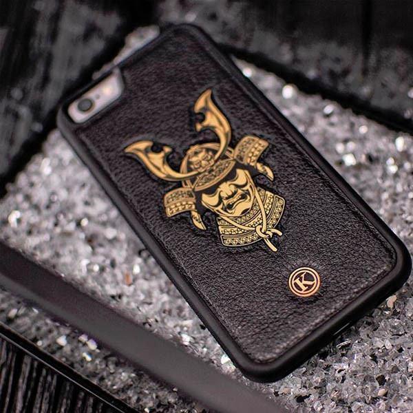 Samurai Handmade Gold Black Leather Leather iPhone XR Case by